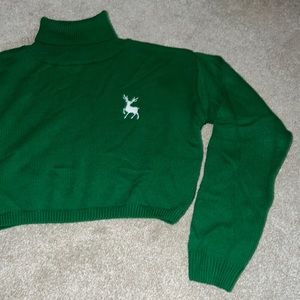 PrettyLittleThing green crop reindeer sweater